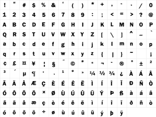 Funky41 Becker Regular  glyph index
