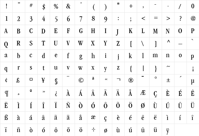 GarryMondrianCond4 BookSH  glyph index