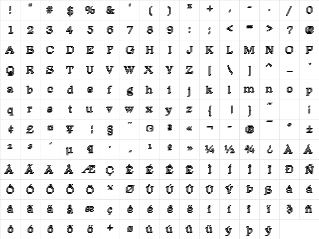 DTCRoughM14 Regular  glyph index