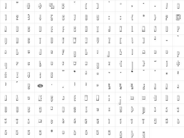 MOON Runner 3D Regular  glyph index
