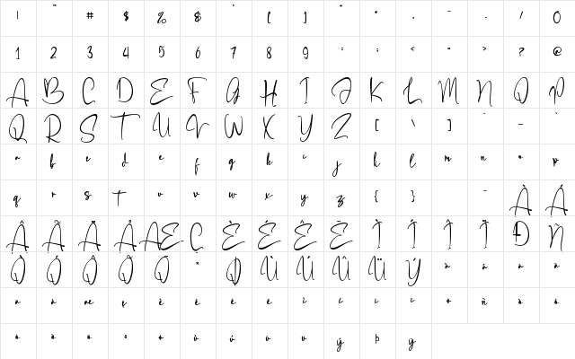Angellonia Regular  glyph index