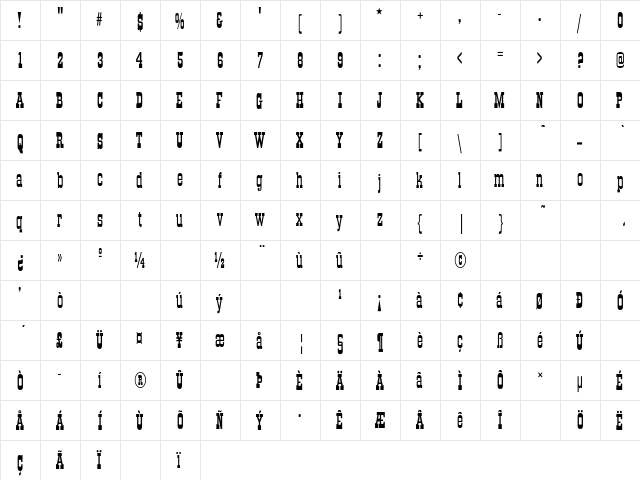 BoomCnd-Normal Regular  glyph index