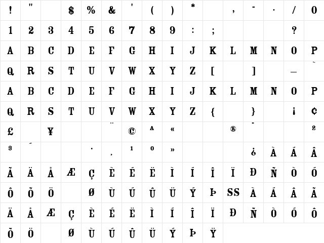 Rosewood Fill  glyph index