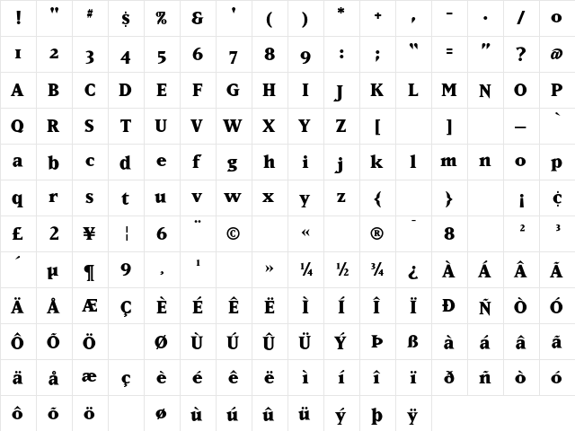 Matrix-ExtraBold Extra Bold  glyph index