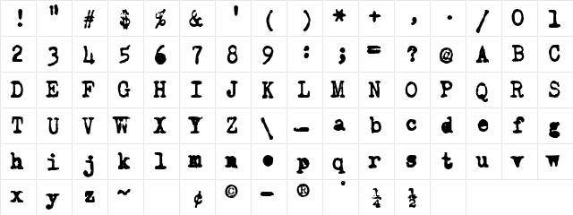 Old Typewriter Simplified  glyph index
