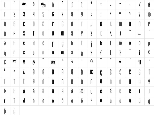 AIGreenbrier Medium  glyph index