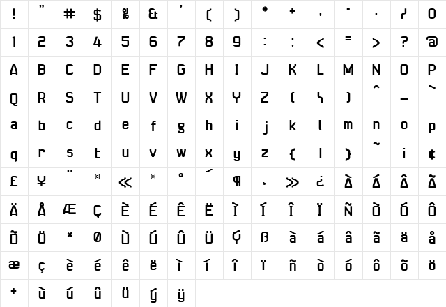 Seize Bold  glyph index
