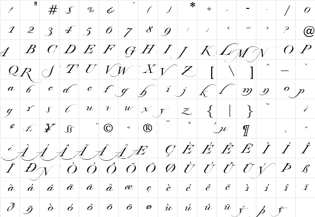 Lysandria Regular  glyph index