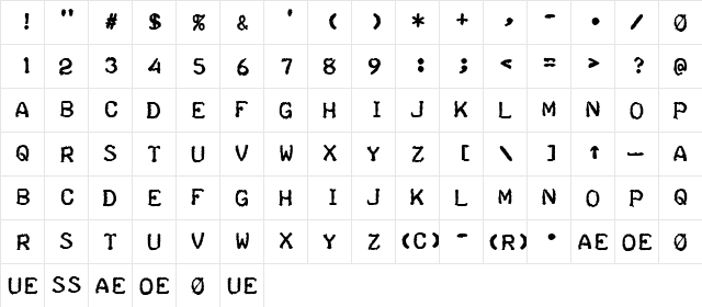 Teleprinter Bold  glyph index