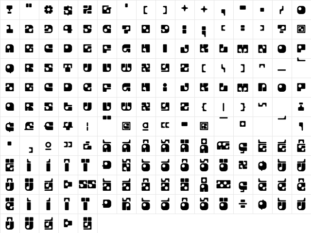 SkylabRegular Regular  glyph index