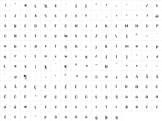 212 Queenie Sans Regular  glyph index