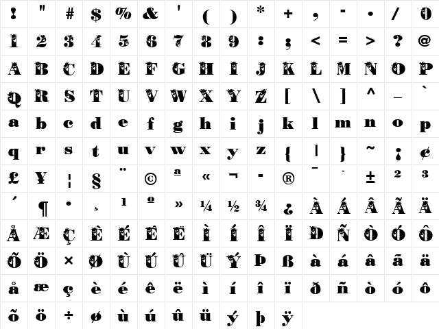 MaskedMenace Regular  glyph index