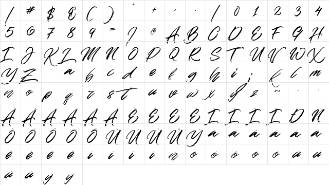 The Zains Regular  glyph index