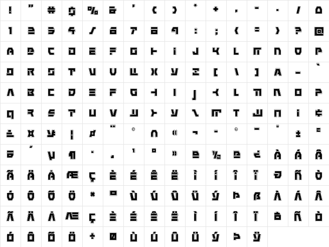 Command Override Academy Regular  glyph index