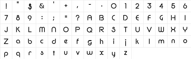 Cutin Regular  glyph index