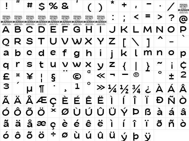 Quache Bold Expanded  glyph index