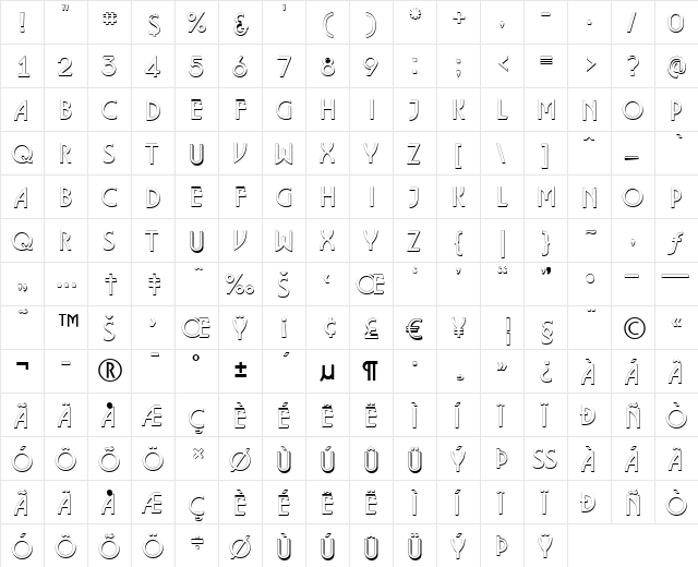a_Lancet3D Regular  glyph index