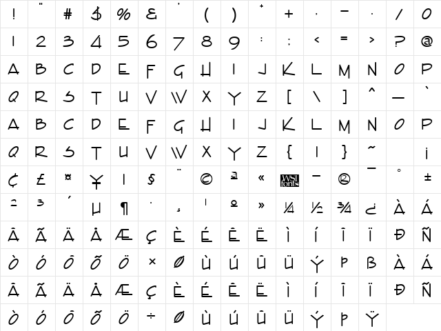 Encino Regular  glyph index