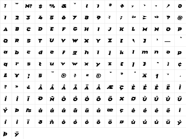 Griffin Italic  glyph index