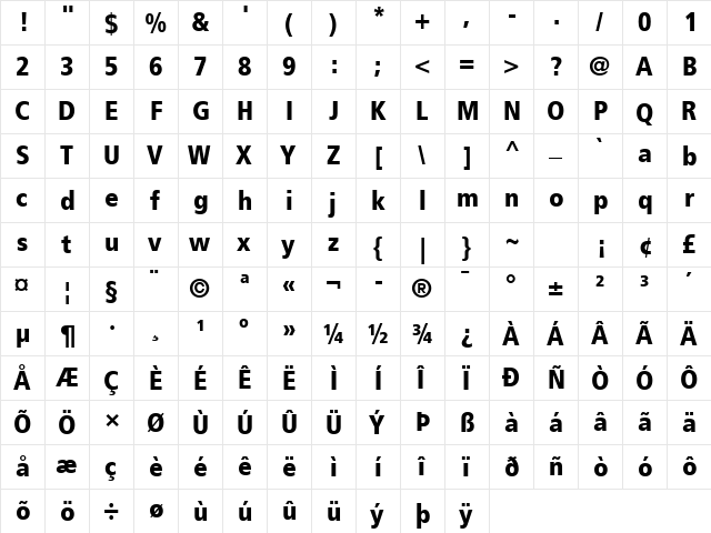 Frutiger LT Com 77 Black Condensed  glyph index