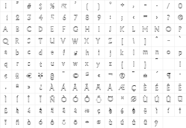JacobBeckerOutline Regular  glyph index