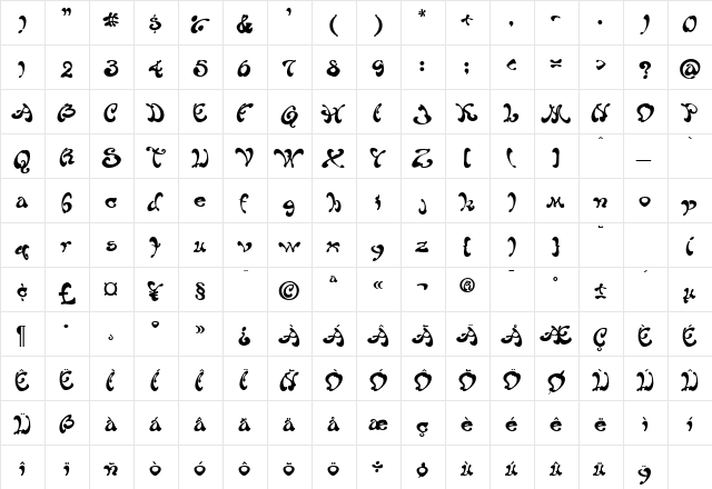 Habibe Regular  glyph index