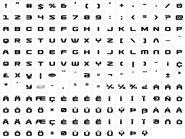 Usuzi Expanded Expanded  glyph index