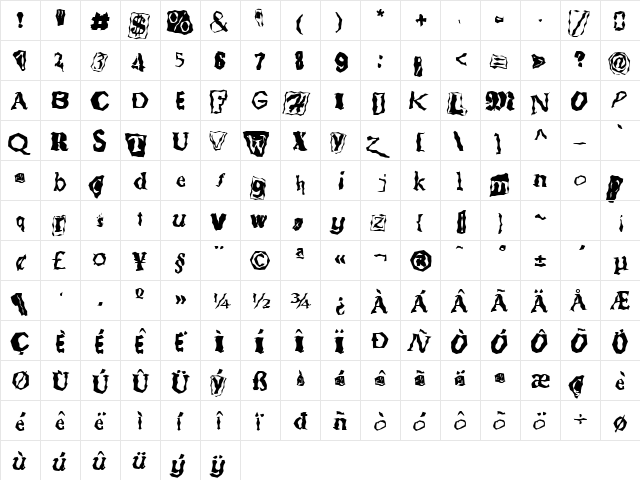 FZ WACKY 51 Normal  glyph index