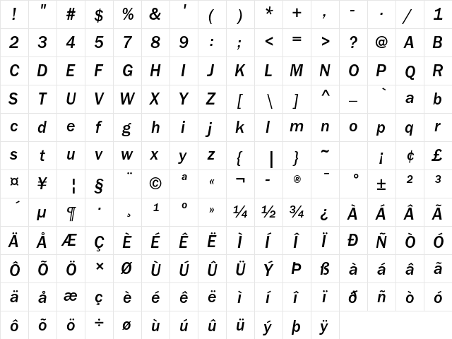 ITC Franklin Gothic Std Medium Italic  glyph index