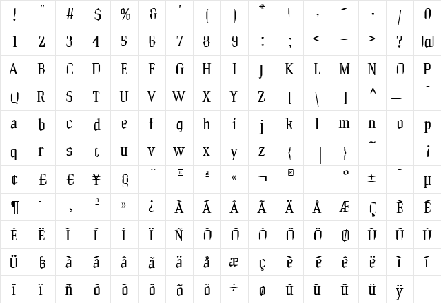 HammerheadRegular Regular  glyph index