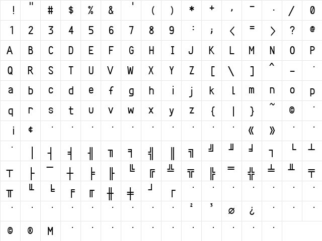 Crystal Regular  glyph index