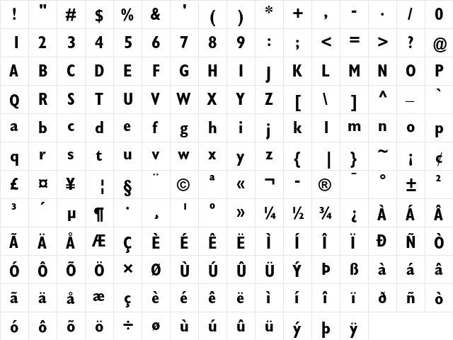 Gill Sans Bold Condensed  glyph index