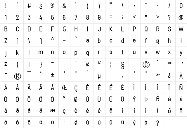 Linguineve Regular  glyph index
