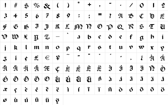 NicoleBecker Regular  glyph index