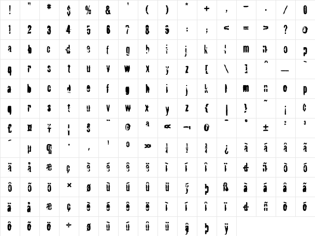 FragileICG Medium  glyph index