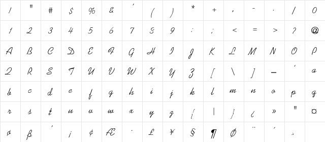 Fancy Kid Regular  glyph index