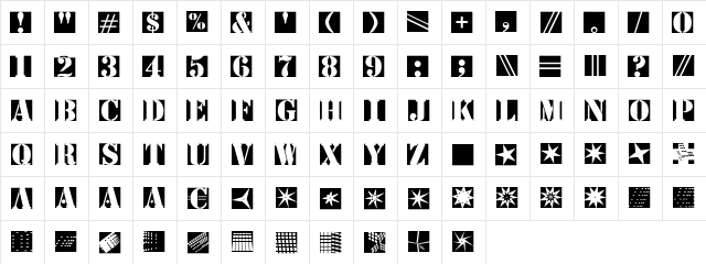 StencilBricksMK Regular  glyph index