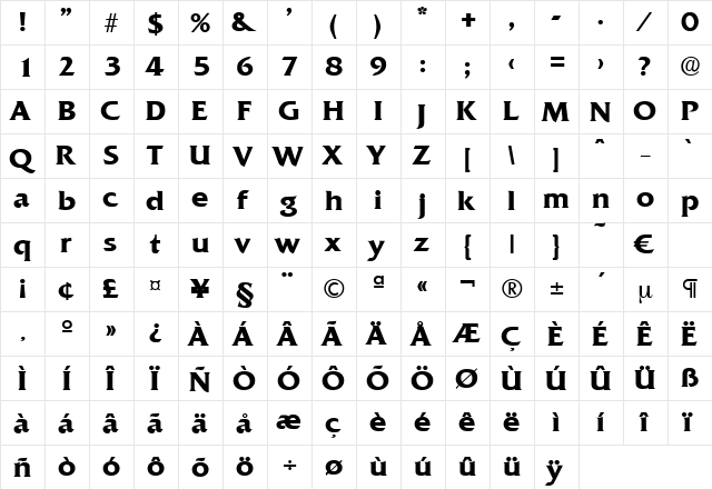 Quadrat-DemiBold Regular  glyph index