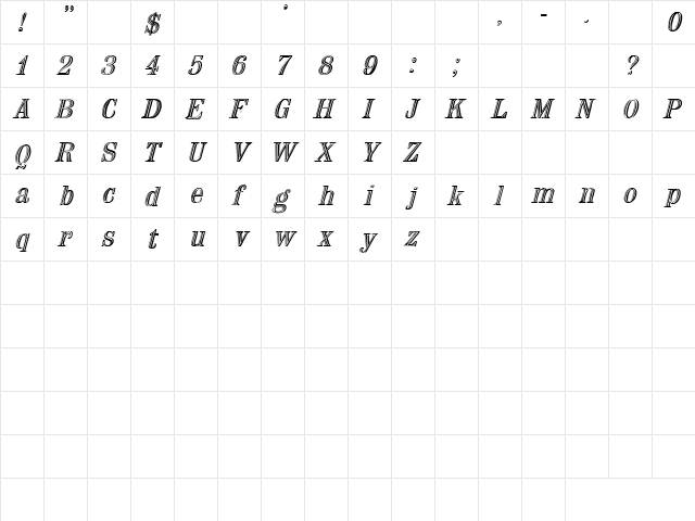Lilac 6 Plain Italic  glyph index