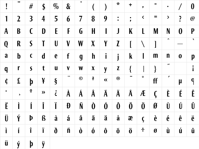 Bureau Roxy FB Medium Regular  glyph index