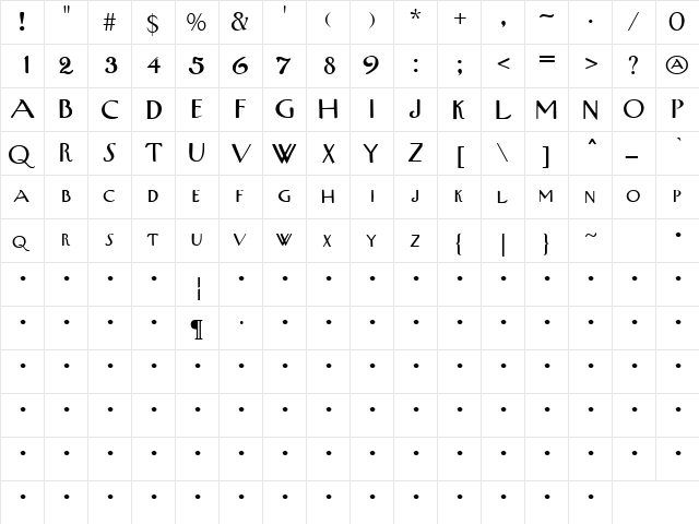 QTWestEnd Regular  glyph index