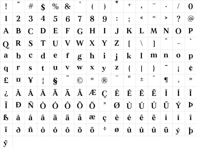 MADE Mirage Bold  glyph index