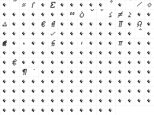 CallOne-ItalicExp Regular  glyph index
