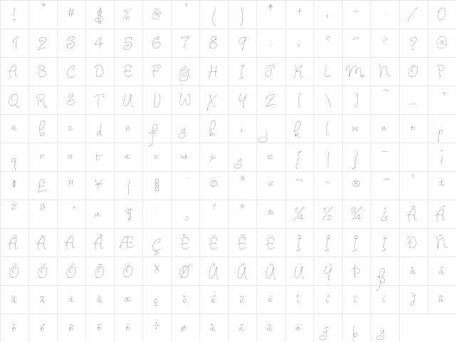 Julietrose Std Regular  glyph index