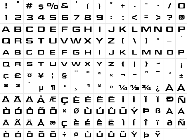Jefferies Extended  glyph index