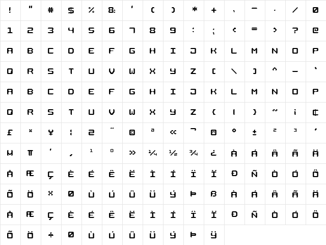 Square Metal-7 Regular  glyph index