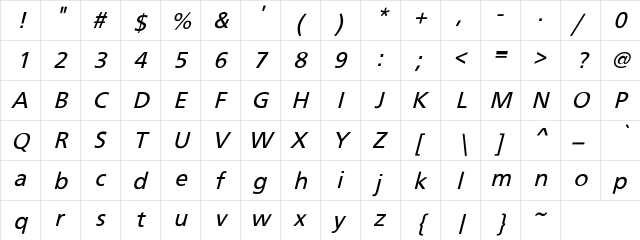 Basler Oblique  Lite Regular Lite  glyph index