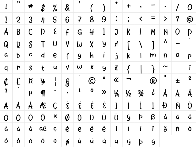 Holiday Song Regular  glyph index