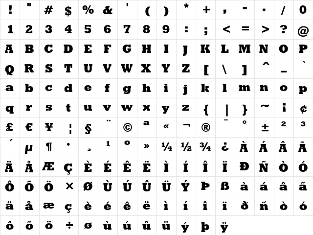 Geometric Slabserif 712 Extra Bold  glyph index