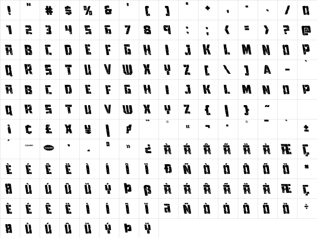 Tower Ruins Leftalic Italic  glyph index